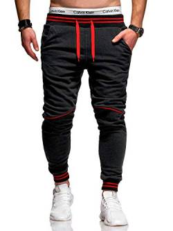 behype. Herren Lange Trainings-Hose Jogging-Hose Sport-Hose 60-52 (3XL, Dunkelgrau-Rot) von behype.