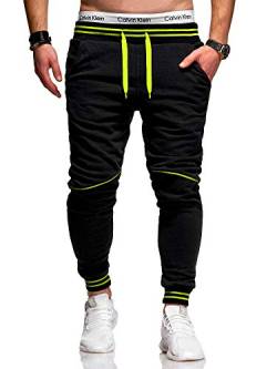 behype. Herren Lange Trainings-Hose Jogging-Hose Sport-Hose 60-52 (L, Schwarz-Neongelb) von behype.