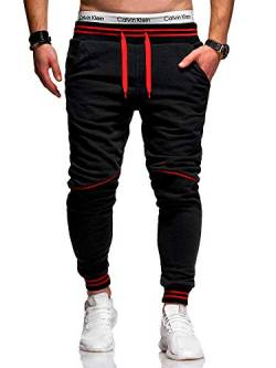 behype. Herren Lange Trainings-Hose Jogging-Hose Sport-Hose 60-52 (M, Schwarz-Rot) von behype.