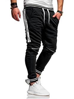 behype. Herren Lange Trainingshose Jogging-Hose Sport-Hose Kontrast-Stripes 60-3171 (XL, Schwarz-Weiß) von behype.