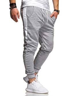 behype. Herren Lange Trainingshose Jogging-Hose Sport-Hose Kontrast-Stripes 60-3171 Hellgrau-Weiß S von behype.