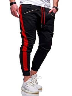 behype. Herren Lange Trainingshose Jogging-Hose Sport-Hose Zipper Side-Stripe 60-0361 Schwarz-Rot M von behype.