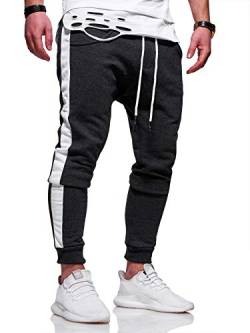 behype. Herren Lange Trainingshose Jogging-Hose Sport-Hose mit Side-Stripe 60-0351 (3XL, Dunkelgrau-Weiß) von behype.