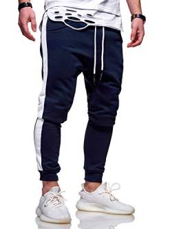 behype. Herren Lange Trainingshose Jogging-Hose Sport-Hose mit Side-Stripe 60-0351 (3XL, Navy) von behype.