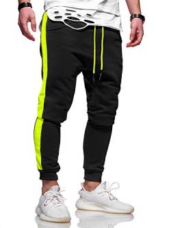 behype. Herren Lange Trainingshose Jogging-Hose Sport-Hose mit Side-Stripe 60-0351 (L, Schwarz-Neongelb) von behype.