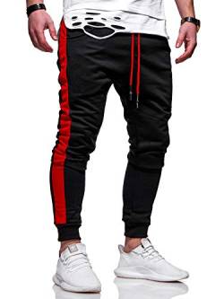 behype. Herren Lange Trainingshose Jogging-Hose Sport-Hose mit Side-Stripe 60-0351 Schwarz-Rot S von behype.