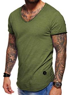 behype. Herren Oversize Kurzarm Basic T-Shirt V-Neck 20-1720 (L, Khaki_Washed) von behype.