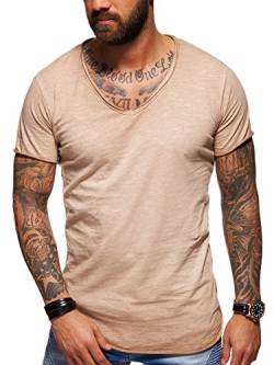 behype. Herren Oversize Kurzarm Basic T-Shirt V-Neck 20-1720 Beige S von behype.