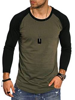 behype. Herren Oversize Longsleeve Langarm T-Shirt O-Neck Rundhals Ausschnitt 30-3752 Khaki-Schwarz S von behype.