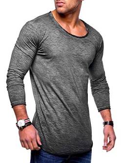 behype. Herren Oversize Longsleeve Langarm T-Shirt Rundhals O-Neck Ausschnitt 30-0015 Dunkelgrau L von behype.