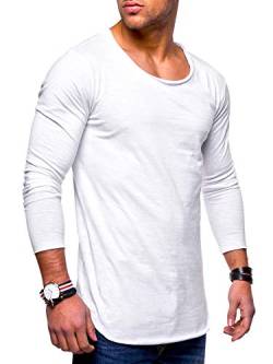 behype. Herren Oversize Longsleeve Langarm T-Shirt Rundhals O-Neck Ausschnitt 30-0015 Weiß S von behype.