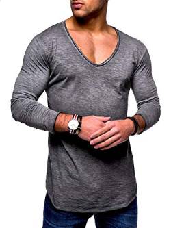 behype. Herren Oversize Longsleeve Langarm T-Shirt V-Neck Ausschnitt 30-0014 (3XL, Dunkelgrau) von behype.