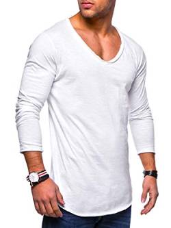 behype. Herren Oversize Longsleeve Langarm T-Shirt V-Neck Ausschnitt 30-0014 (3XL, Weiß) von behype.