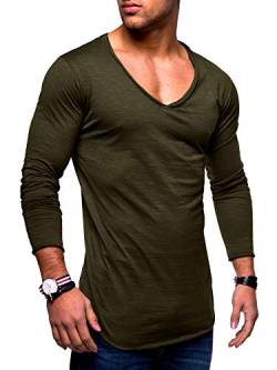 behype. Herren Oversize Longsleeve Langarm T-Shirt V-Neck Ausschnitt 30-0014 Khaki S von behype.