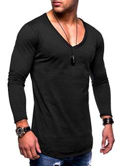 behype. Herren Oversize Longsleeve Langarm T-Shirt V-Neck Ausschnitt 30-0014 Schwarz L von behype.