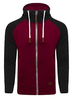 behype. Herren Raglan Sweat-Jacke Sweatshirt weicher Hoodie mit Kapuze & Dicker Kordel 40-7681 Weinrot M von behype.