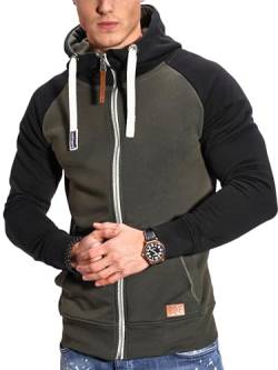 behype. Herren Raglan Sweat-Jacke Sweatshirt weicher Hoodie mit Kapuze & hohem Kragen Kapuzenpullover BH_7673D-Khaki-S von behype.