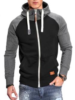 behype. Herren Raglan Sweat-Jacke Sweatshirt weicher Hoodie mit Kapuze & hohem Kragen Kapuzenpullover BH_7673D-Schwarz-M von behype.