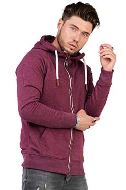 behype. Herren Sweat-Jacke Sweatshirt weicher Hoodie mit Kapuze & hohem Kragen 40-6729 Weinrot S von behype.