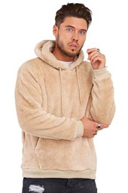 behype. Herren Teddy-Fell Kapuzen-Pullover Sweatshirt weicher Hoodie mit Kapuze Fleece-Jacke 40-4705 Beige M von behype.