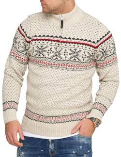 behype. Herren Troyer Winter Strickpullover im Norweger-Look mit Stehkragen CR_7799-Beige-XXL von behype.