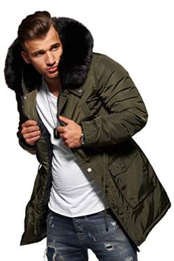 behype. Herren Winter-Parka Winter-Jacke mit Kunstfell an der Kapuze 55-1723 Khaki M von behype.