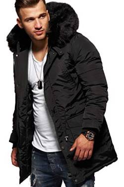 behype. Herren Winter-Parka Winter-Jacke mit Kunstfell an der Kapuze 55-1723 Schwarz S von behype.