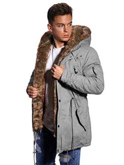 behype. Herren Winter-Parka Winter-Jacke mit Kunstfell & Kapuze 55-2705 (L, Hellgrau) von behype.