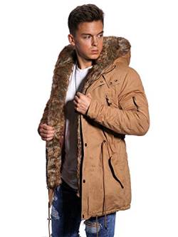 behype. Herren Winter-Parka Winter-Jacke mit Kunstfell & Kapuze 55-2705 Braun L von behype.