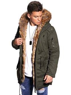 behype. Herren Winter-Parka Winter-Jacke mit Kunstfell & Kapuze 55-2705 Khaki L von behype.