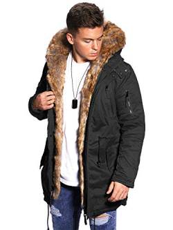 behype. Herren Winter-Parka Winter-Jacke mit Kunstfell & Kapuze 55-2705 Schwarz M von behype.