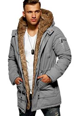 behype. Herren Winter-Parka Winter-Jacke mit Kunstfell & Kapuze Biker 55-1790 (M, Grau) von behype.