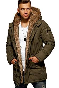 behype. Herren Winter-Parka Winter-Jacke mit Kunstfell & Kapuze Biker 55-1790 Khaki M von behype.