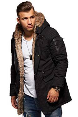 behype. Herren Winter-Parka Winter-Jacke mit Kunstfell & Kapuze Biker 55-1790 Schwarz L von behype.