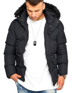 behype. Herren warme Jacke mit Kapuze Parka Winterjacke J10-Black-XXL von behype.