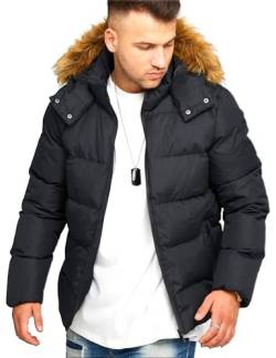 behype. Herren warme Jacke mit Kapuze Parka Winterjacke J12-Black-XL von behype.