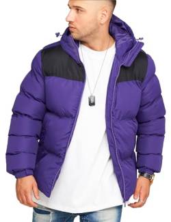 behype. Herren warme Winterjacke mit Kapuze Steppjacke Puffer-Jacke J14-Panel-Lila-L von behype.