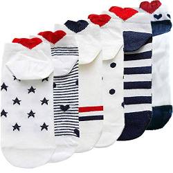 6 Paar Damen Herzsocken Baumwolle Socken Mehrfarbig Socken Liebe Herz Design Kurze Socken für Frauen Mädchen 35-38 von beifon
