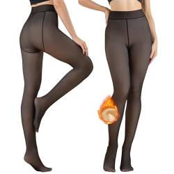 beifon 2 Paar Thermo Strumpfhose Damen Winter Warm, Fleece Gefütterte Strumpfhose Hohe Taille Thermostrumpfhose Gefälschte Durchscheinend Leggings Warm und Transparent für Damen 45-80 kg von beifon