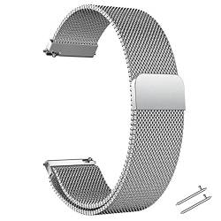 beifon Edelstahl Uhrenarmband Mesh 22mm Silber Ersatz Metall Armband Edelstahlarmband mit Magnetverschluss Smartwatch Schnellverschluss Watch Uhren Ersatzband für Damen Herren (22mm, Silber) von beifon