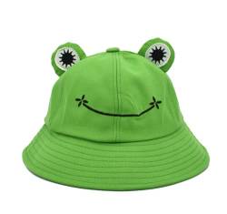 beifon Fischerhut Frosch Bucket Hat Damen Frosch Sonnenhut Buckethut Anglerhut Unisex Eimerhut Faltbar Outdoor Hut Sommermütze Kopfbedeckungen für Camping Wandern Angle Grün von beifon