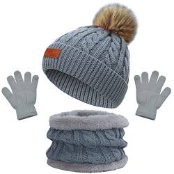 beifon Kinder Wintermütze Schal Handschuhe Mädchen Set Kindermütze Strickmütze Kinder Mütze Schal Set Mütze Jungen Warme Winter Beanie Hut Handschuhe runder Schal Set für Kinder 3-8 Jahre von beifon