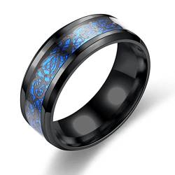 bephible Fingerband mit Drachenmuster, exquisit, glatt, Schwarz und Blau, Größe 44, US 10, Edelstahl, Sekundärer Stein von bephible