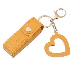 bephible Kompakter Lippenbalsam-Halter, tragbarer Behälter, Lippenstift-Tasche, Schlüsselanhänger mit Herz-Anhänger, Kunstleder, Mini Gelb von bephible