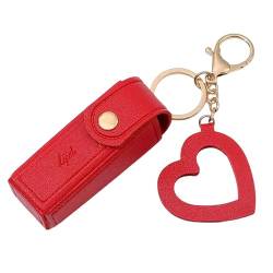 bephible Kompakter Lippenbalsam-Halter, tragbarer Behälter, Lippenstift-Tasche, Schlüsselanhänger mit Herz-Anhänger, Kunstleder, Mini Rot von bephible