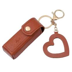 bephible Tragbarer Lippenstift-Schlüsselanhänger, Tasche mit Herzanhänger, Kunstleder, Mini-Glanz, coffee von bephible