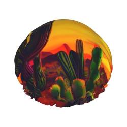 Cactus in Desert Doppellagige wasserdichte Duschhaube - Damen Leicht Tragbar Weich Wiederverwendbar Badezubehör von berbo