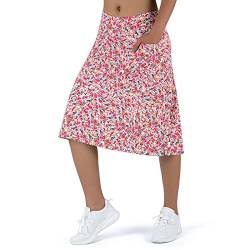 beroy Damen Midilänge Skorts Röcke mit 3 Taschen bescheidene Röcke Damen 61 cm Knielänge Skort, Rot/Blumenmuster, Groß von beroy