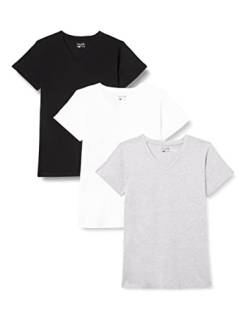 berydale Damen T-Shirt Bd158, Weiß/Hellgrau Melange/Schwarz - 3er Pack, M von berydale