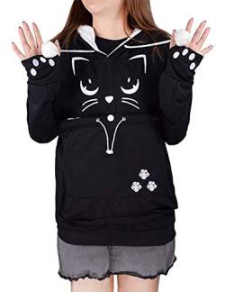 besbomig Damen Kapuzenpullover mit Katzen Großen Tasche, Mode Sweatshirt Kapuze Hoodie Katzenpullover Langarm Kapuzenpulli Lässig und Bequem Hoodie Pullover für Frühling von besbomig